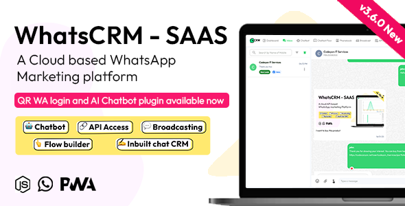 WhatsCRM - Chatbot, Flow Builder, API Access, WhatsApp CRM SAAS System (Included AI CHATBOT ADDON)