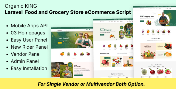 Organic King - Laravel Food and Grocery Store Script