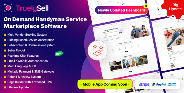 TruelySell - On-Demand Service Booking Marketplace | Bark & TaskRabbit Clone (Laravel 12)
