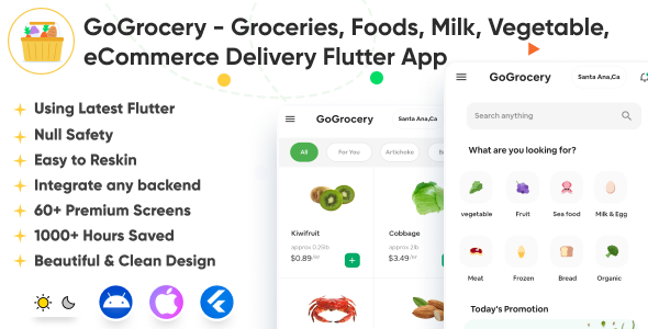 GoGrocery - Groceries, Foods, Milk, Vegetable, Pharmacies, eCommerce Grocery Delivery | Flutter App